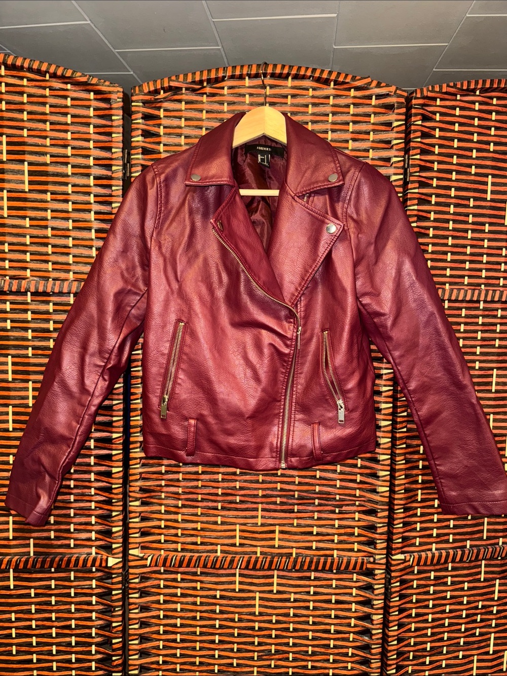 Forever 21 Burgundy Faux Leather Moto Jacket